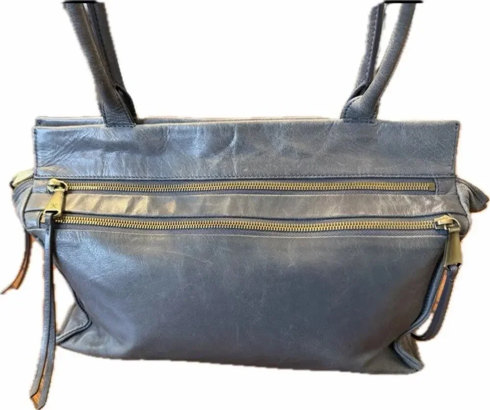 HOBO Seeker Borne Blue Gray Leather Top Zip Shoulder Bag Purse